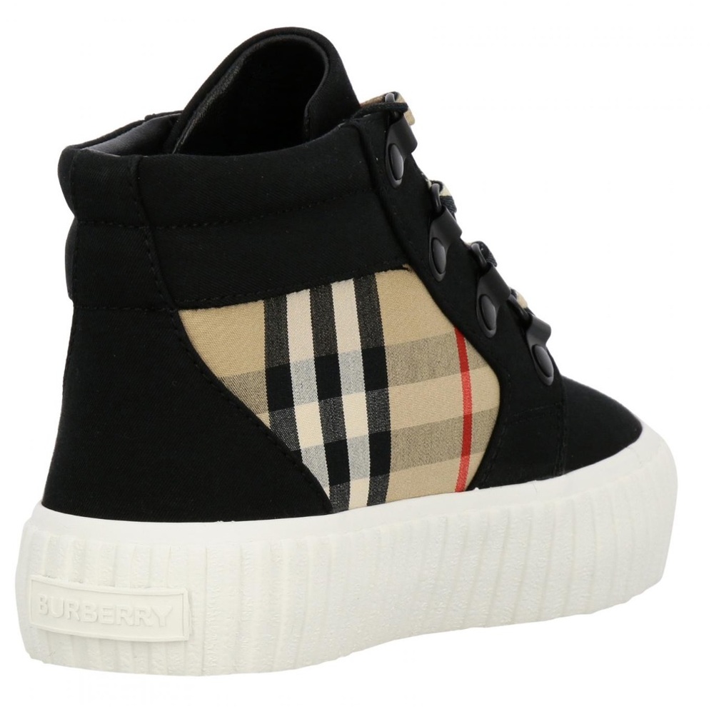 Burberry Kids Emmett Check High Top Sneakers Black and Beige Sz 34 - Picture 3 of 9